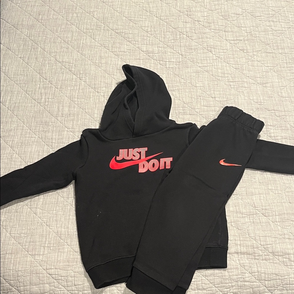 Nike Black Hoodie and Joggers with Red Swoosh